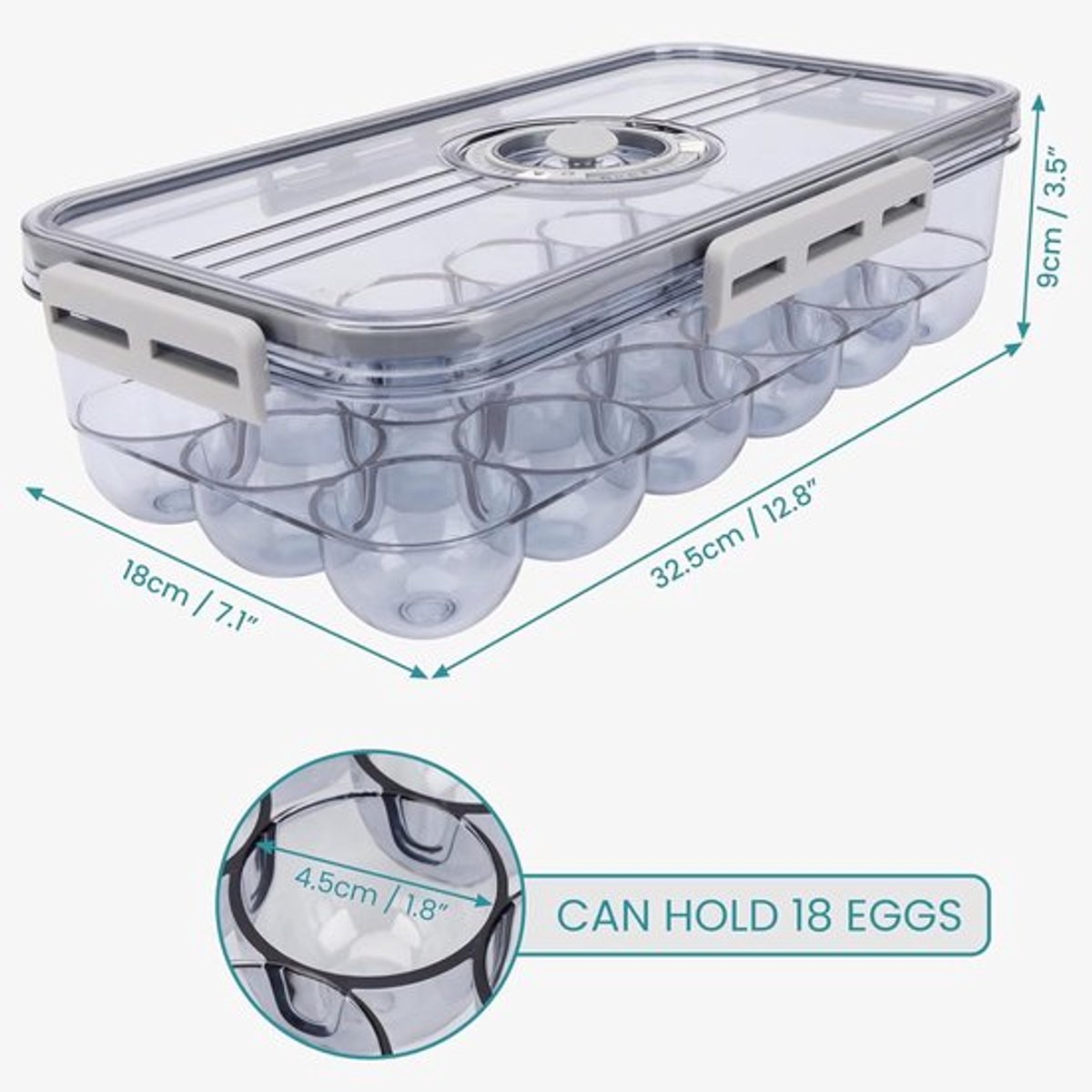 Ei Opslag Container met Timer Deksel voor Koelkast - BPA-vrij Plastic 18 Eier Tray - Draagbaar/Stapelbare Doorzichtige Ei Organizer Doos voor Koelkast met Maand/Dag Timer - Transparant.
