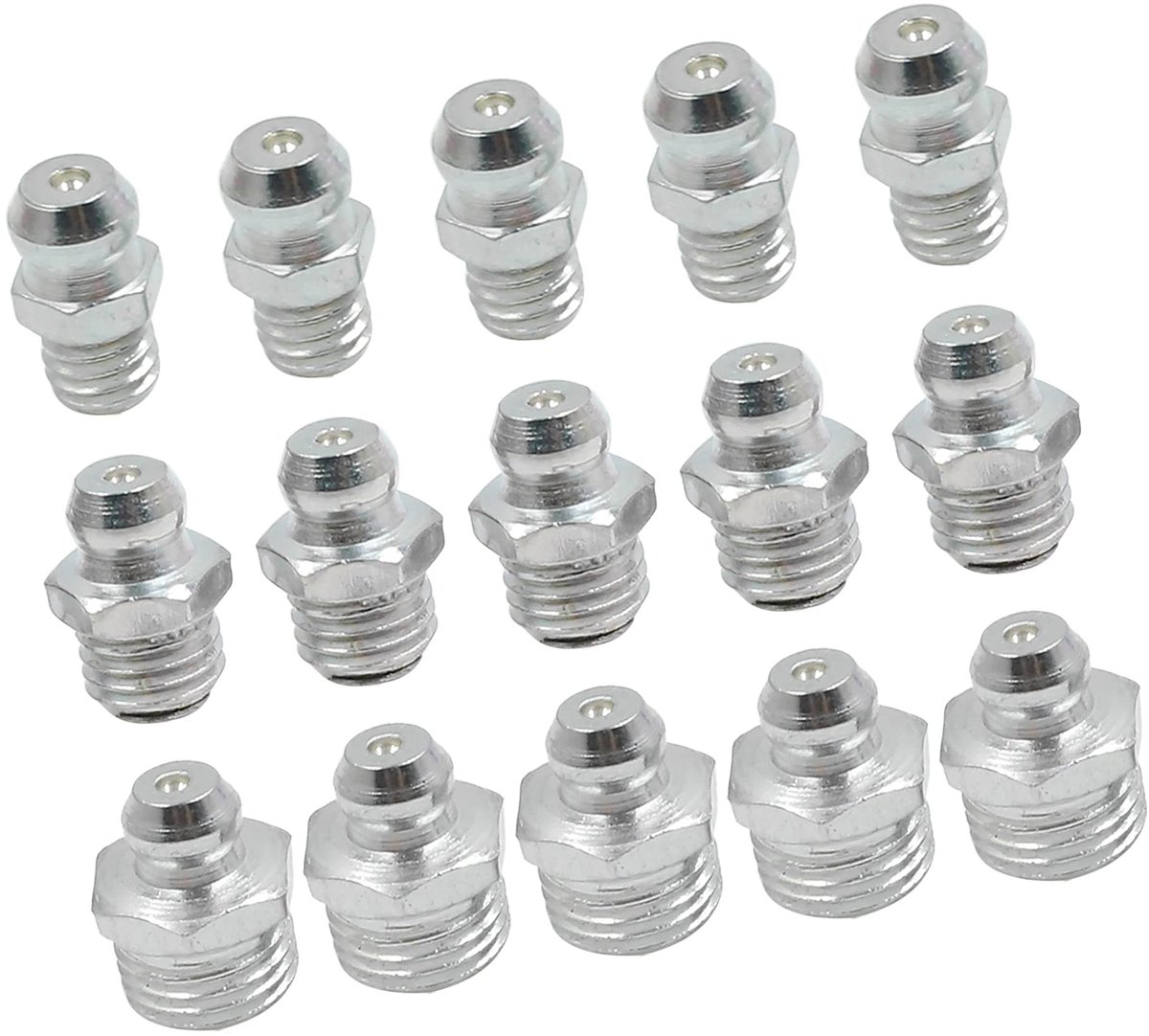 Dailygoods- Nippel M6/M8/M10 - Smeermiddel Mondstuk - Verzinkt Ijzer - Schroefdraad - Hoge Temperatuur - 15 Sets - Smeernippel