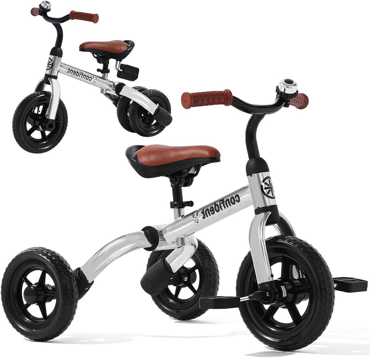 Driewieler voor peuters - 3-in-1 fiets - Buiten spelen - Opvouwbaar ontwerp - Verstelbare zitting - Zilver glanzend