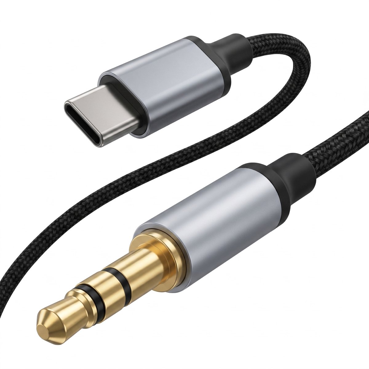 Nuvance AUX naar USB C - AUX Kabel USB C - 1 Meter - USB C naar AUX - Gevlochten Nylon - USB C AUX - USB C naar Jack