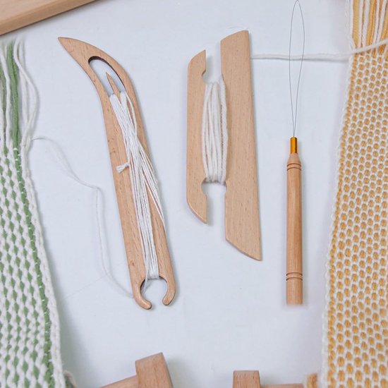 Houten Spoel - Weefaccessoire - Handweefprojecten - Afgeschuinde randen - Compact formaat - Houtkleur — afbeelding 3