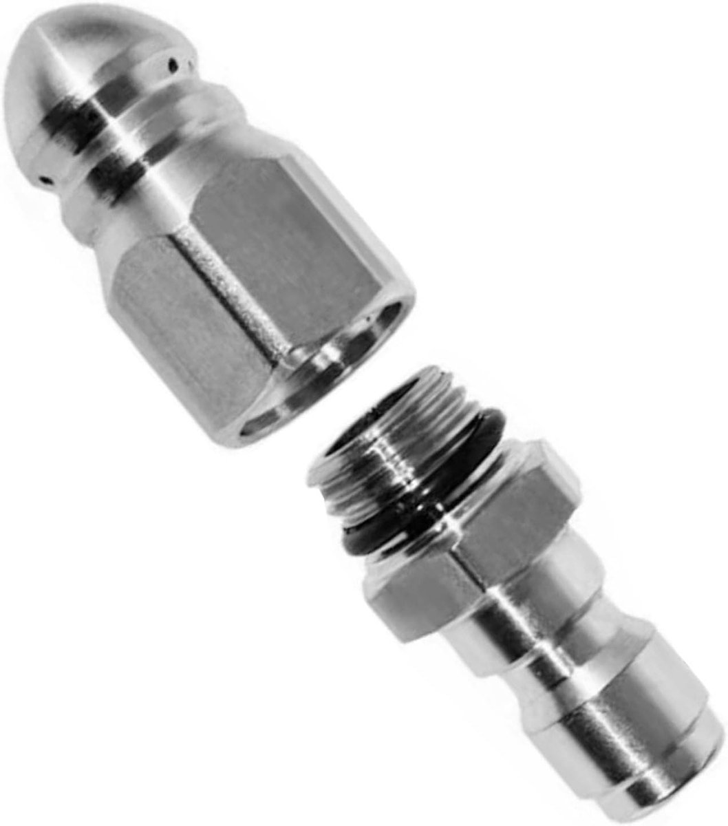 Hogedruk Reiniger Mondstuk - Afvoer Jetter - Verstoppingen Verwijderen - Roestvrij Staal - 1/4 Inch - Zilverkleurig