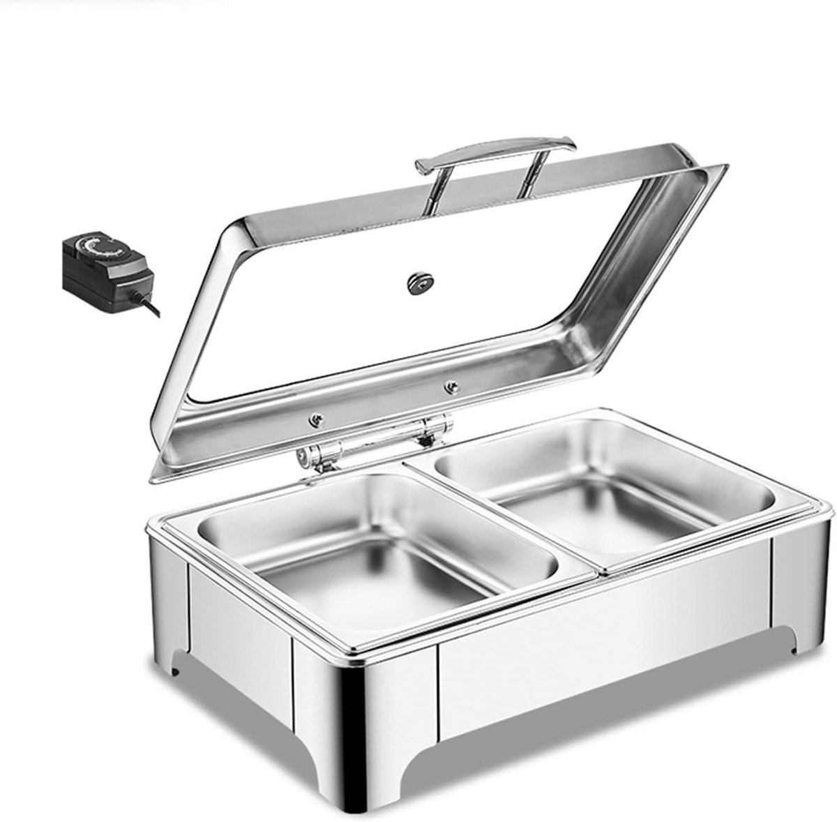Voedselwarmer RVS - Buffet Server - Gerechten Warm Houden - Met Glazen Deksel - 8000 Gram - Zilverkleurig