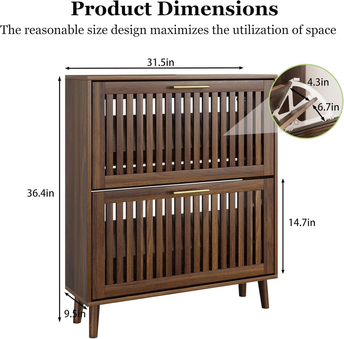 Schoenenkast smal – House&Garden Walnoot Schoenenkast met Klapdeuren & Lades – 80 cm Breed – Modern Schoenen Opbergkast Entree – Ruimte voor 24-30 Paar – Metalen Poten – Gang & Hal Meubel