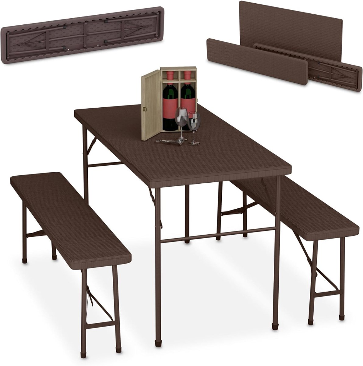 QIN® Biertafel - Biertafels - Biertafelset - Bruin - 73cm x 120cm x 61cm