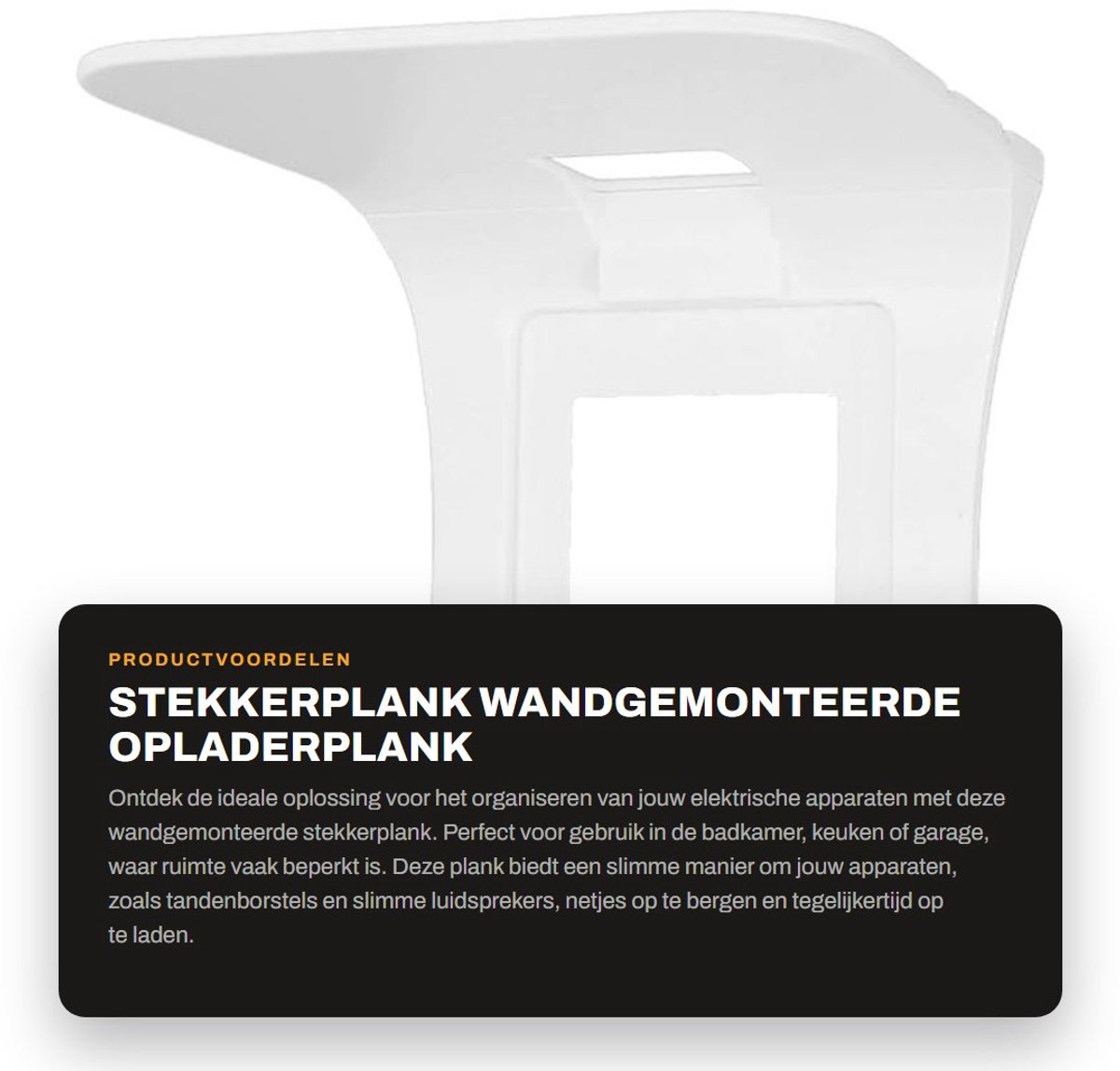 Dailygoods - Stekkerplank - Wandgemonteerde Opladerplank - Ruimtebesparend - 19 x 15 x 4 cm - Geschikt voor Badkamer, Keuken, Garage - Eenvoudige Montage