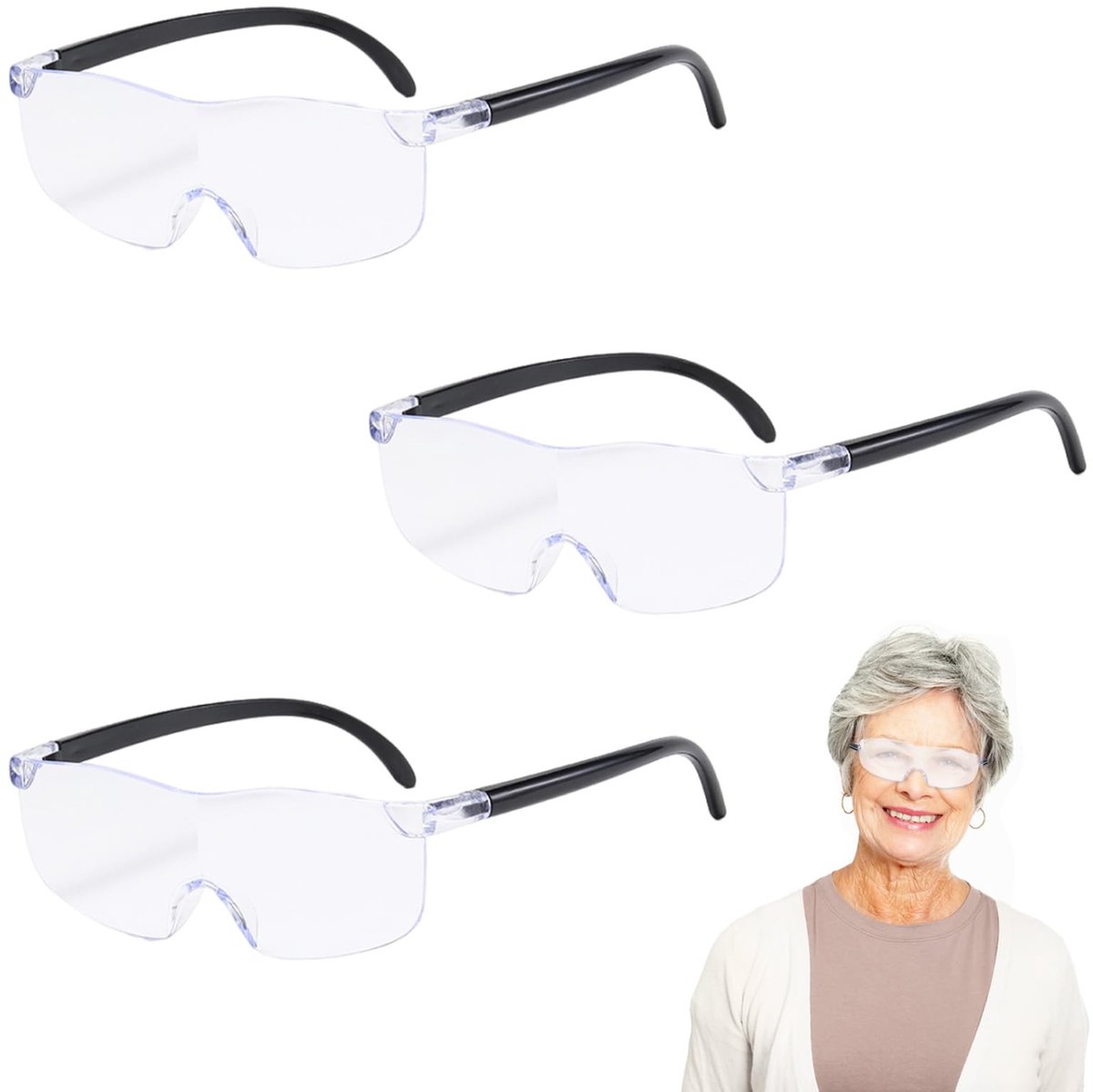 Dailygoods- Vergrootglas 300% - Handsfree Vergrootglas - Set van 3 - Lichtgewicht - Duurzaam - Ideaal voor Lezen en Hobby's - Leesbril