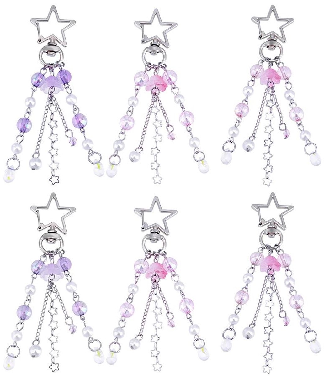 Dailygoods- Sleutelhanger 6-delige Set - Y2K Stijl - Schattige Kwallen Hanger - Sleutelhanger voor Vrouwen - Rugzak/Telefoon Decoratie - Totale Lengte 10 cm - Sleutelhangertje