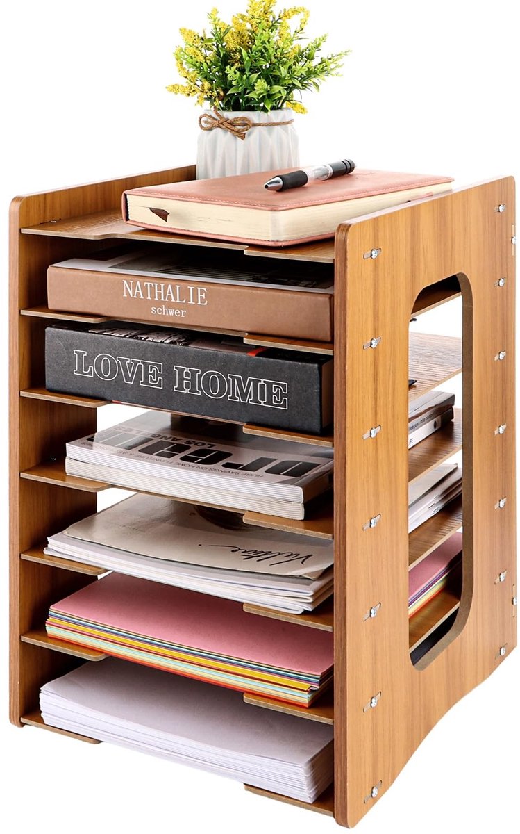 Dailygoods- Documentenhouder Houten - Bureau-organizer - Brievenbak - 7 Opbergvakken - A4 - 31 x 27 x 38,6 cm - Ventilatieontwerp