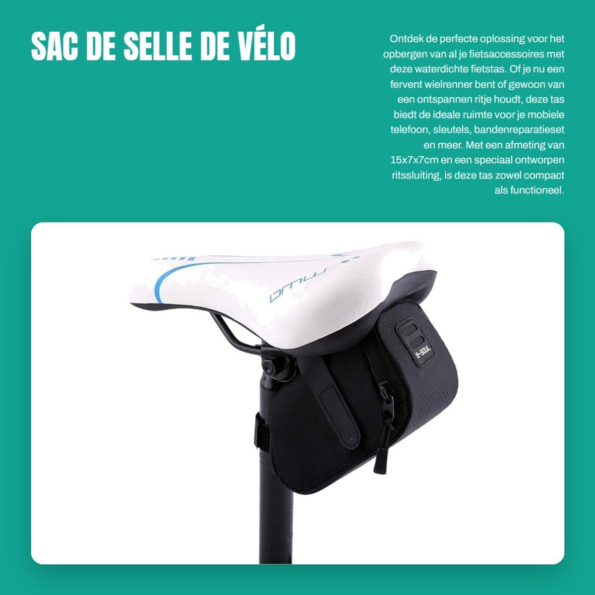 Dailygoods- Zadelzak Waterdicht - Fietstas Compact - Fietstas Met Ritssluiting - Fietstas Voor Accessoires - Hoogwaardig Polyester - Veilig Met Bevestiging Achterlicht