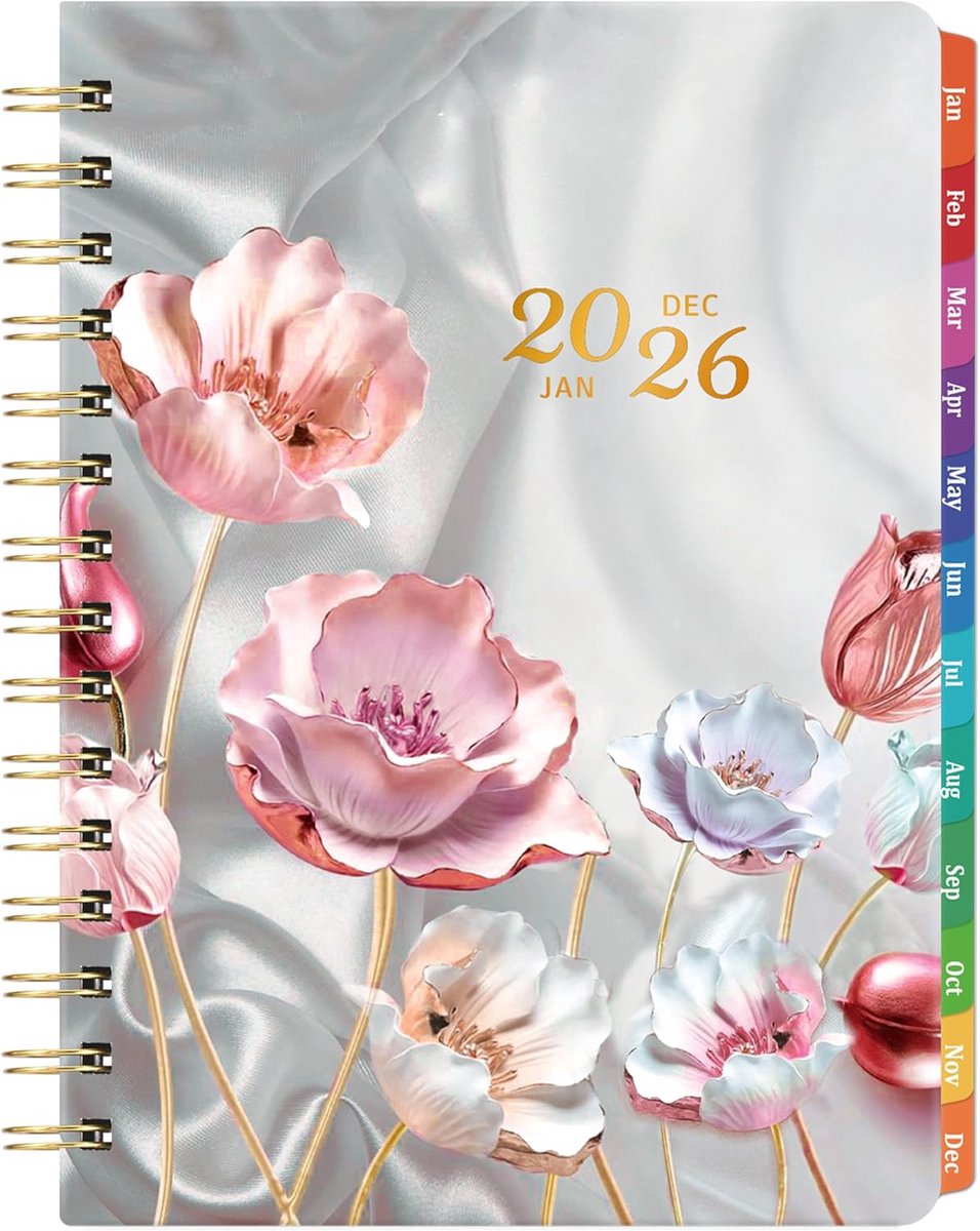 Agenda 2024-2025 - Wekelijkse planner - Afspraken plannen - Dikker papier - 6.3 x 8.4 inch - Roze bloem