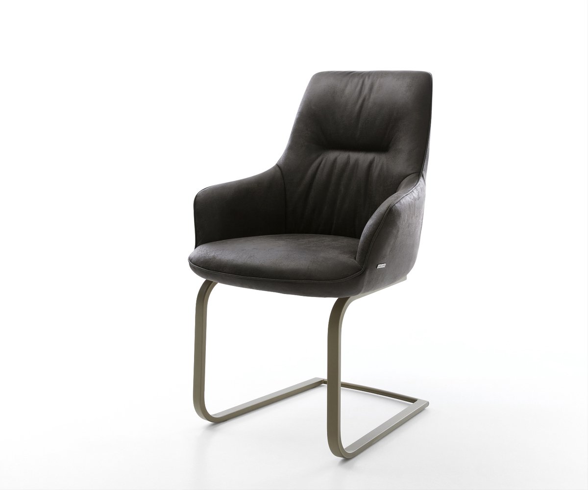 Sledestoel Zelia-Flex met armleuning sledemodel vlak afwerking met titanium microvelours antraciet vintage pocketveer kern