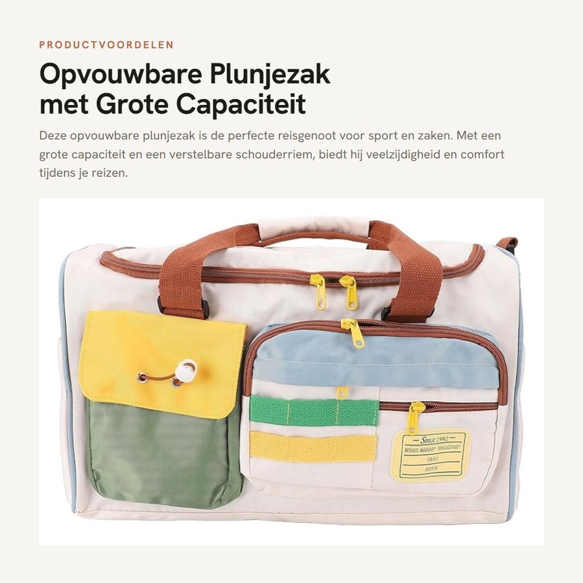 Dailygoods- Plunjezak Grote Capaciteit - Opvouwbaar - Verstelbare Schouderriem - Multifunctioneel - Sport/Reistas - Droog/Nat Scheiding