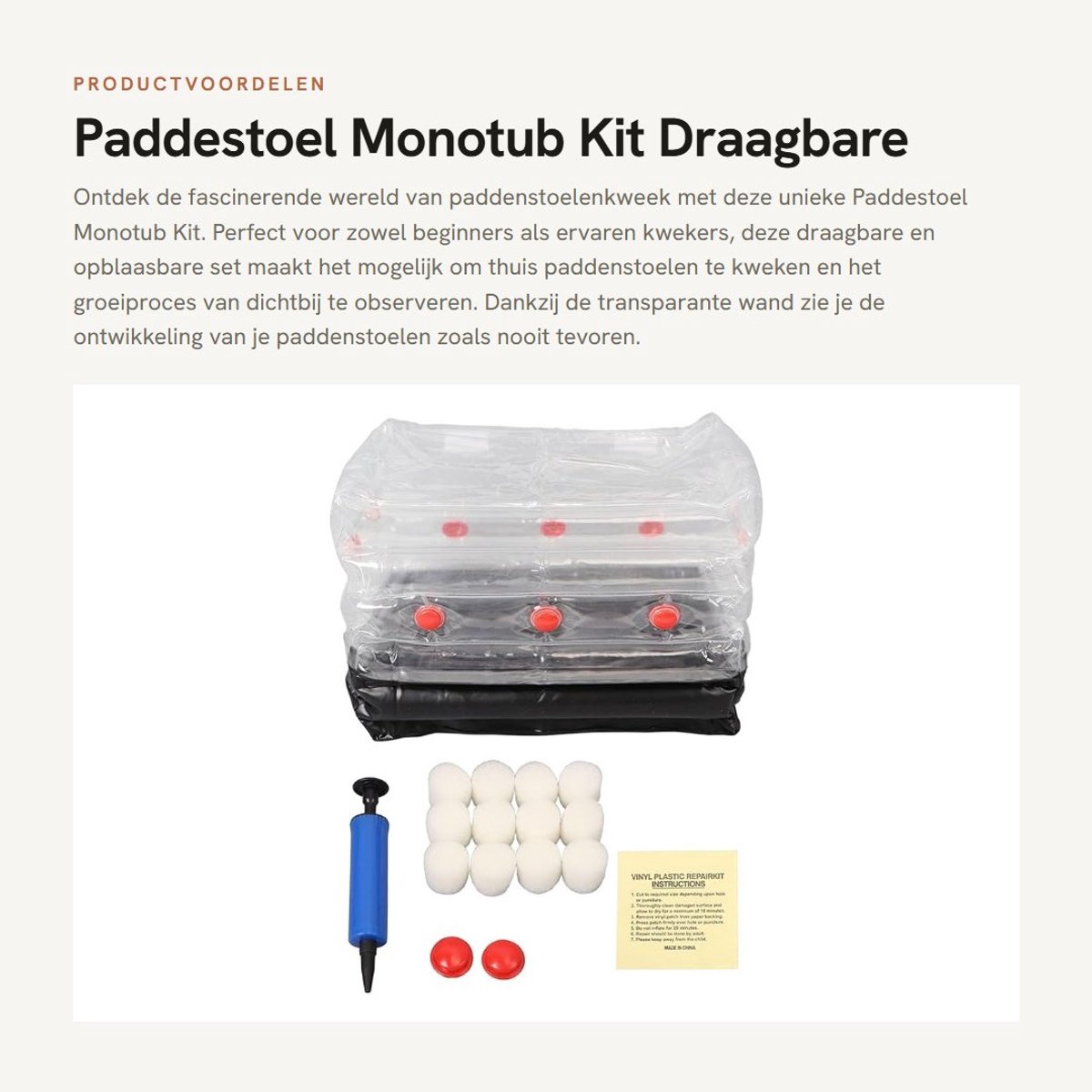 Dailygoods- Paddenstoelkweekset Draagbaar - Monotub Kit - Paddenstoelteelt Thuis - Transparante Wand - Inclusief Pomp - Premium PVC - Paddenstoelkweekkast