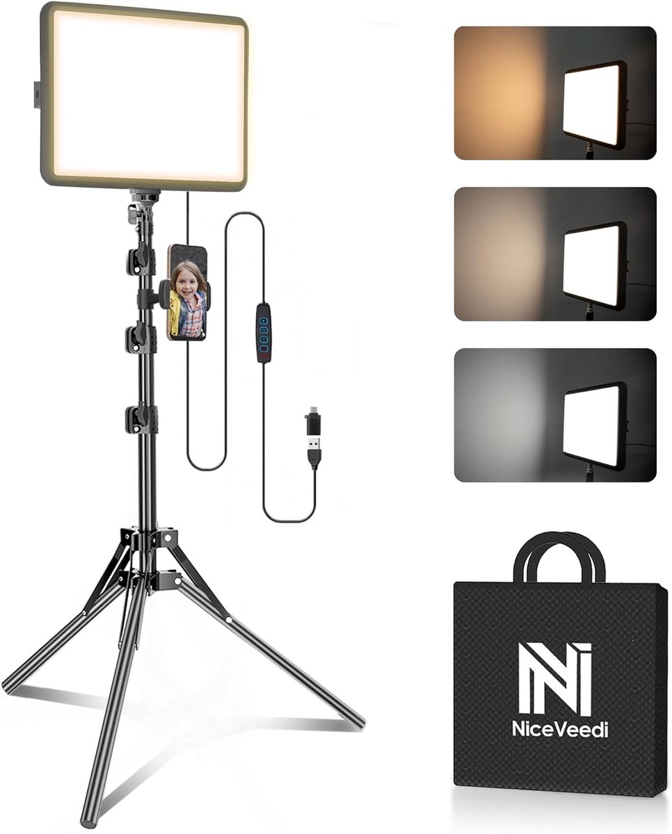 LED Videolamp Dimbaar – Studio Verlichting met Statief – 3 Kleurstanden – USB-C – 185 cm