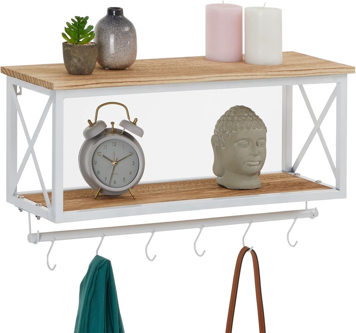 Wandgarderobe met plank - Kapstok muur - Orde houden - Industrieel design - 62 x 33 cm - W