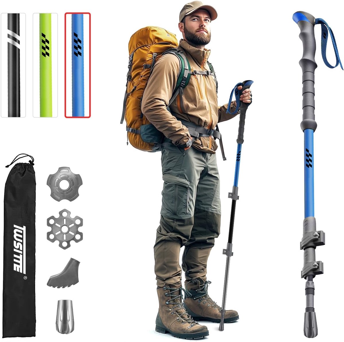 Trekkingstokken - Wandelstokken - Buitenwandelen - Verstelbaar - 68 cm - Blauw