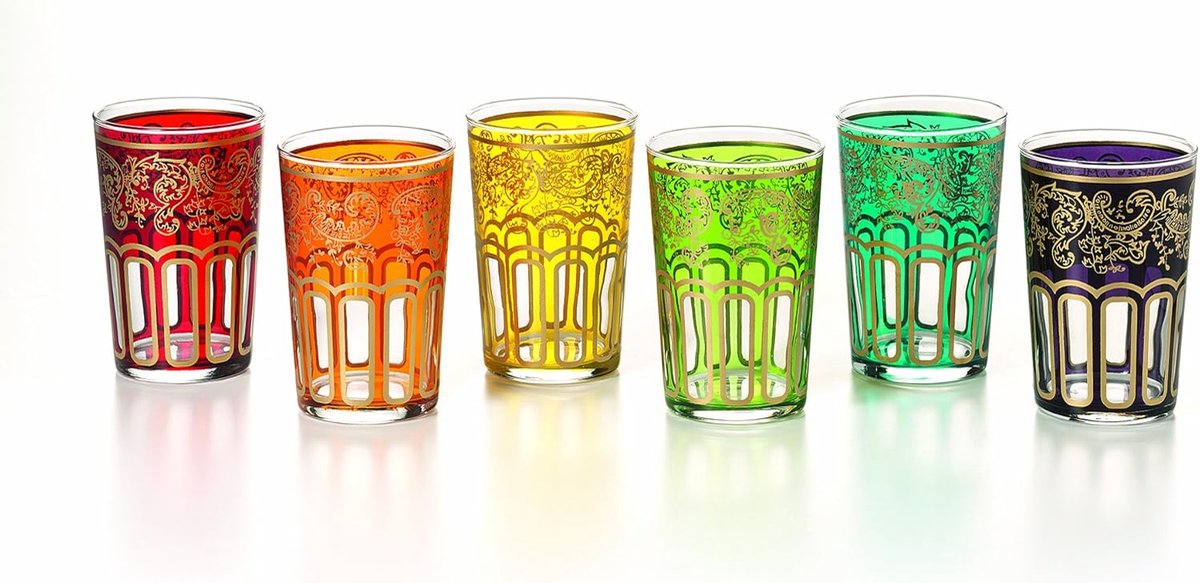 Theeglas Set - Oosterse Glazen - Genieten van Thee - 6 Verschillende Kleuren - 120 ml - Regenboog