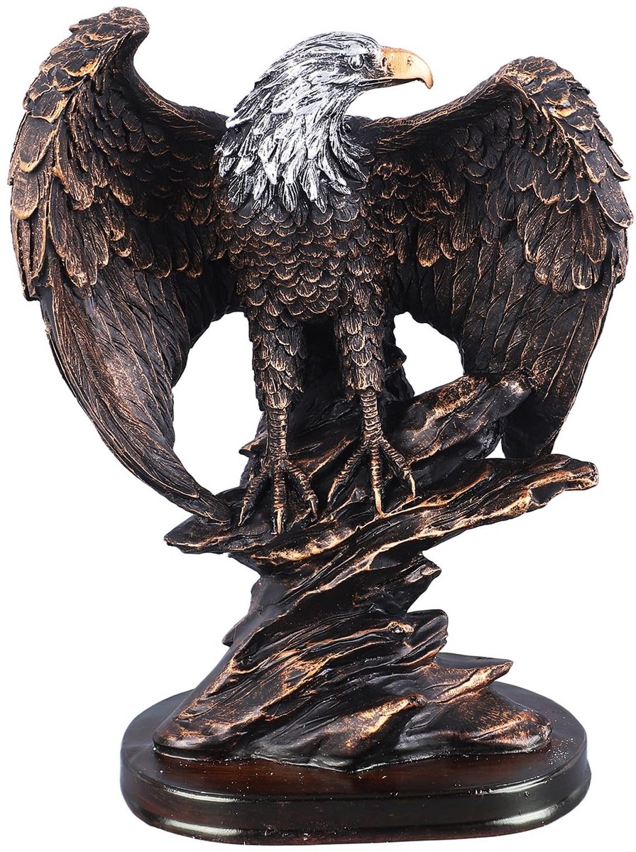 Dailygoods- Standbeeld Gebronsde Adelaar - Hars Sculptuur - Beeldje voor Binnen - Decoratie voor Woonkamer - Antiek Design - 18,5x10x24,5cm