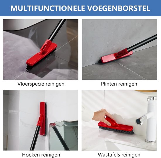 Vloerborstel - Tegeleborstel - Grondig Schoonmaken - 180° Draaibare Kop - 132 cm - Rood — afbeelding 4