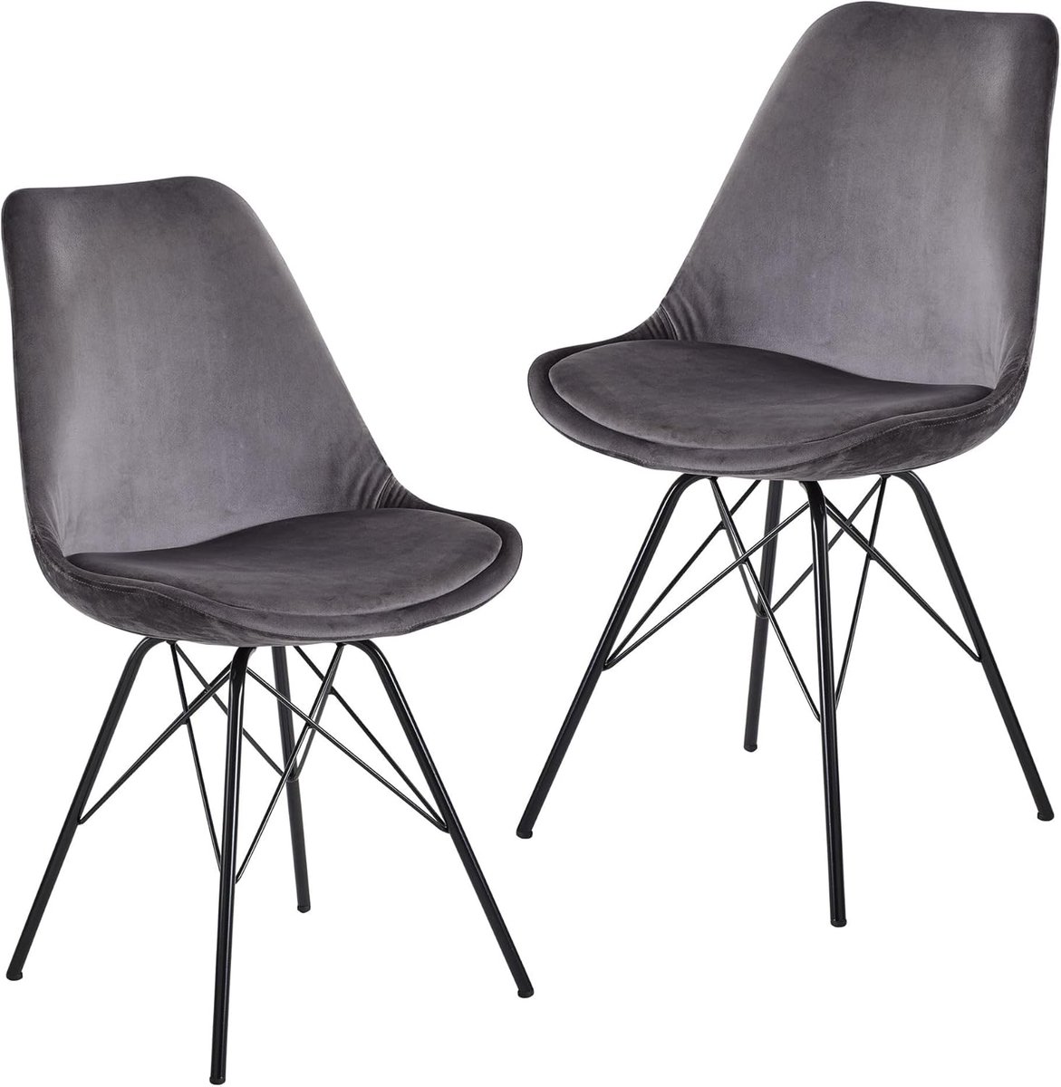 Eetkamerstoelen Set - Keukenstoelen Grijs - Comfortabel Zitten - Zachte Fluwelen Zitting -