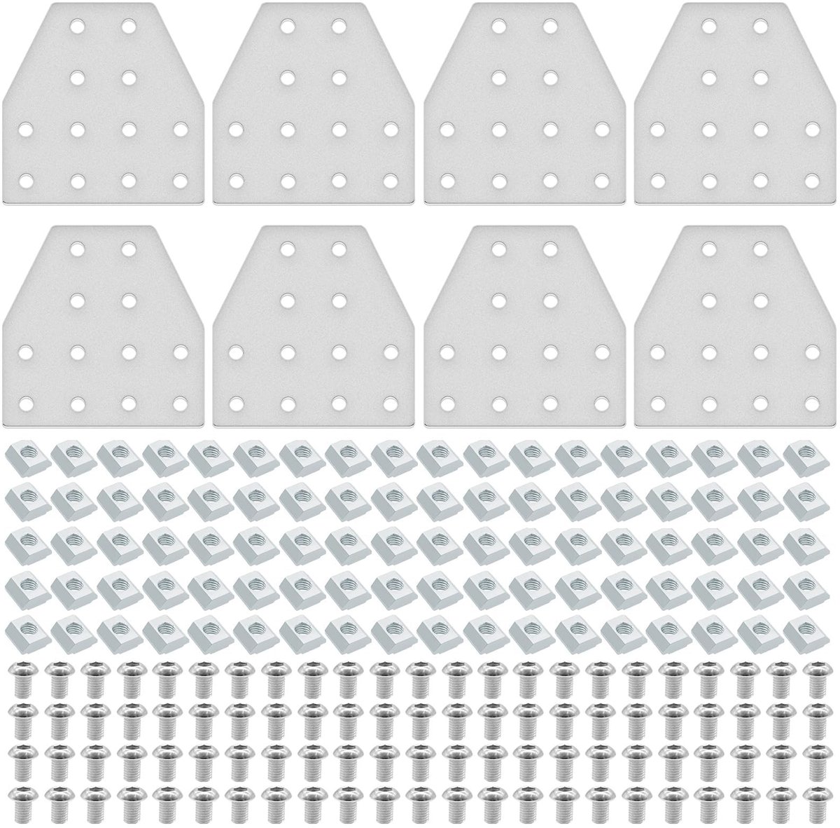 Dailygoods- Hoekbeugel 2040 T - 8 Stuks - Verbindingsplaat - T-sleuf Accessoires - Moeren en Schroeven - Geschikt voor 3D-printerframe - Verbindingselement