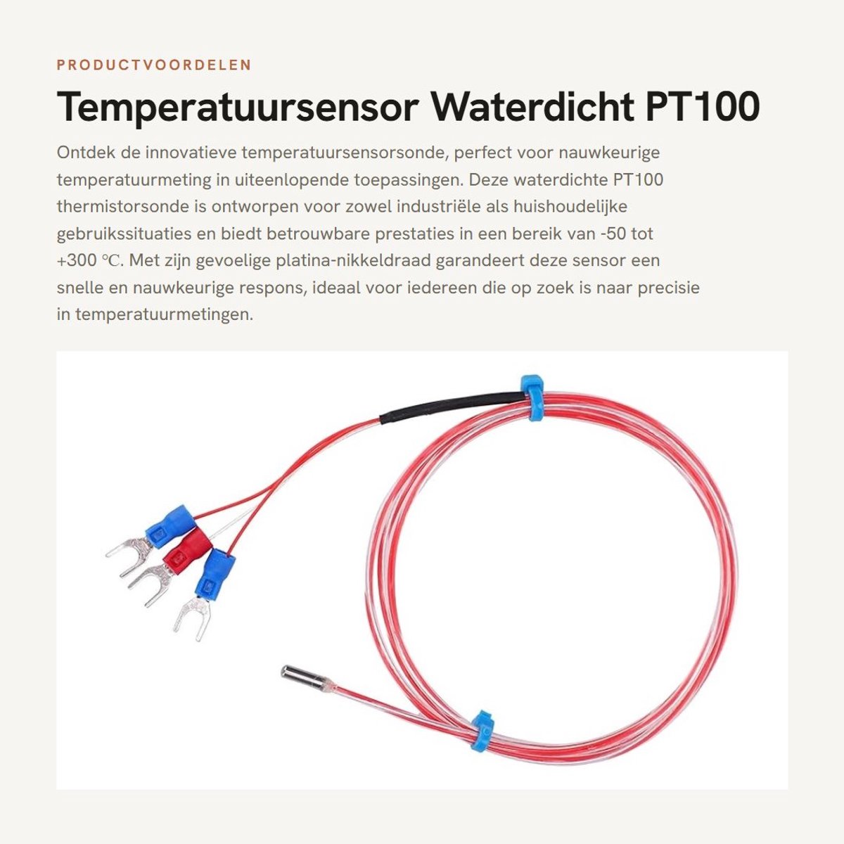 Dailygoods- Temperatuursensor Waterdicht - PT100 Thermistor - Gevoelige Platina/Nikkeldraad - Temperatuurmeting - -50 tot +300 ℃ - Snelle Reactietijd - Temperatuursonde