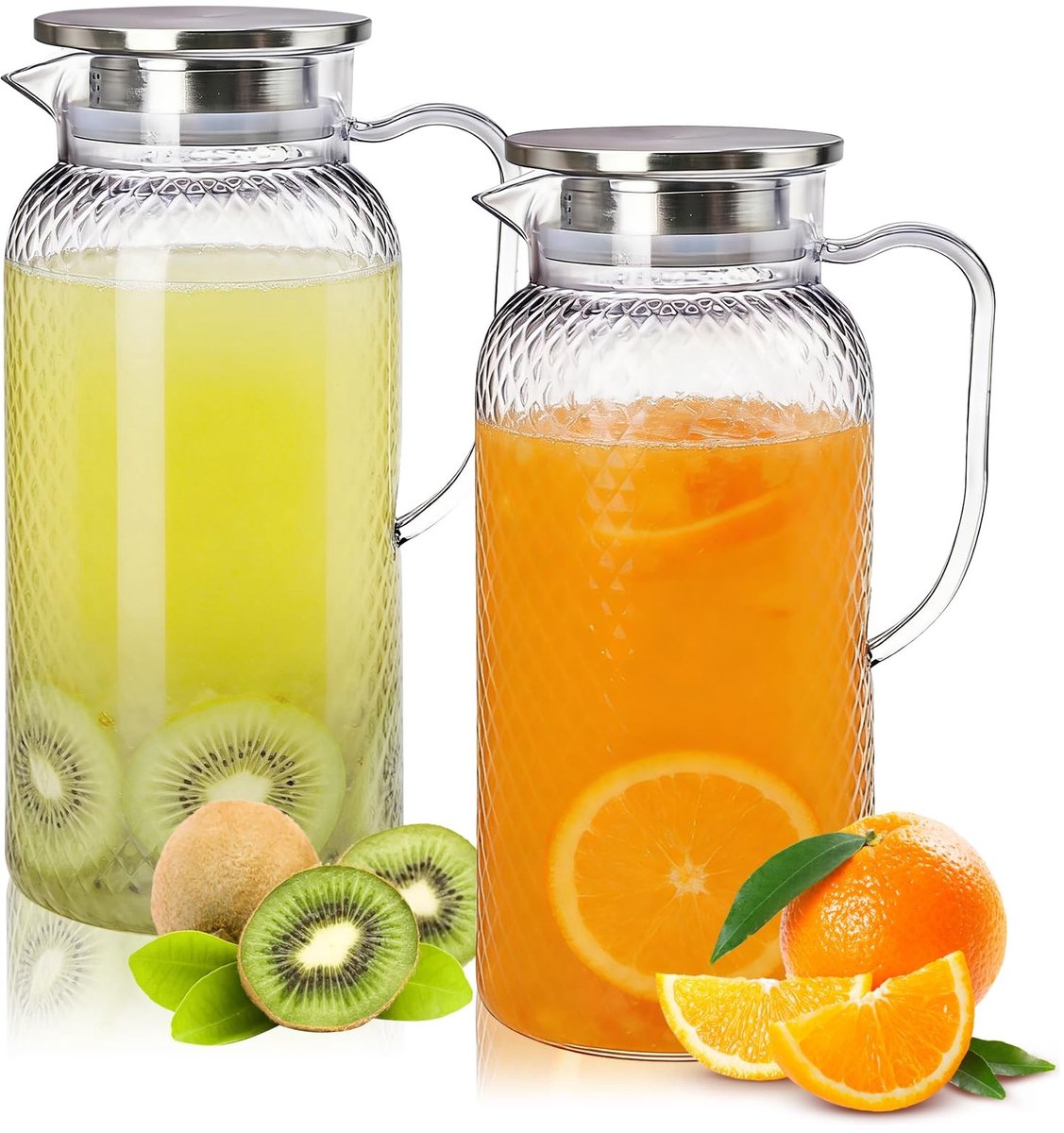 Dailygoods- Waterkan 1800 ml - Acryl Kan - Transparante Karaf - Kunststof Kan met Deksel - Handvat - Set van 2