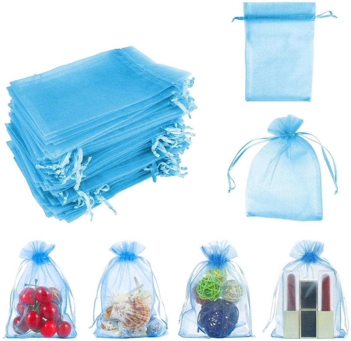 Dailygoods- Geschenkzakjes 100 stuks - Lichtdoorlatend - Organza - Trekkoord - Sieradenzakje - Voor snoep en feesten - 7 x 9 cm