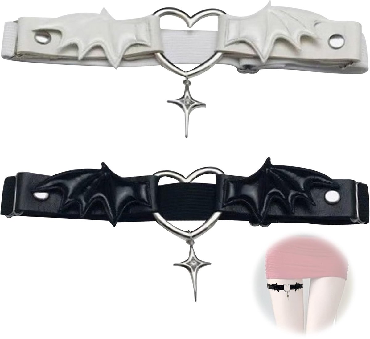 Dailygoods- Kousenband Punk - 2 Stuks - Verstelbaar - PU-leer - Gothic - Cosplay - Inclusief Armband - Beenband