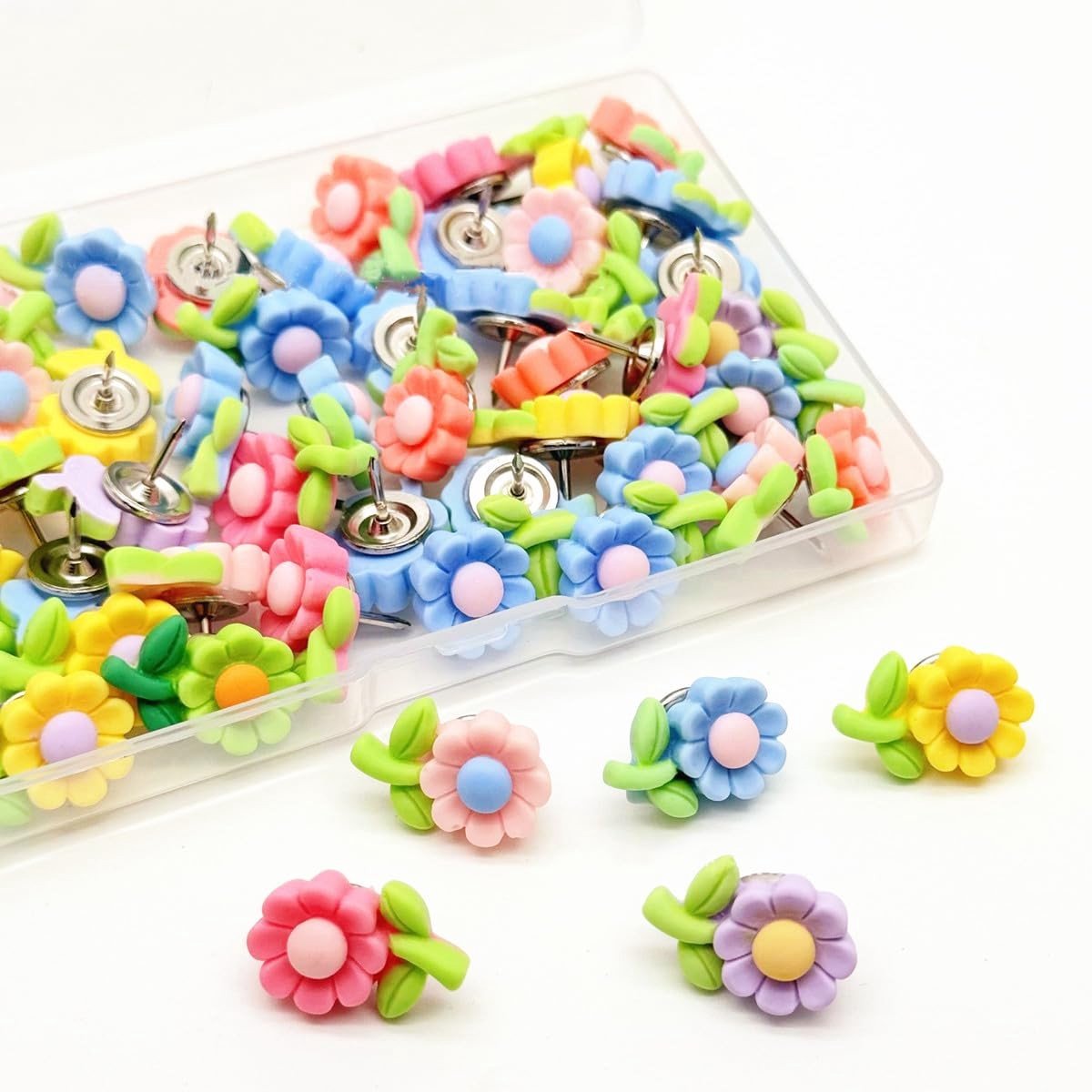 Dailygoods- Bloemennaalden 50 Stuks - Decoratieve Pushpins - Zonnebloemnaalden - Prikbord Spelden - Hars/Stalen Naald - Afmetingen 20x13mm