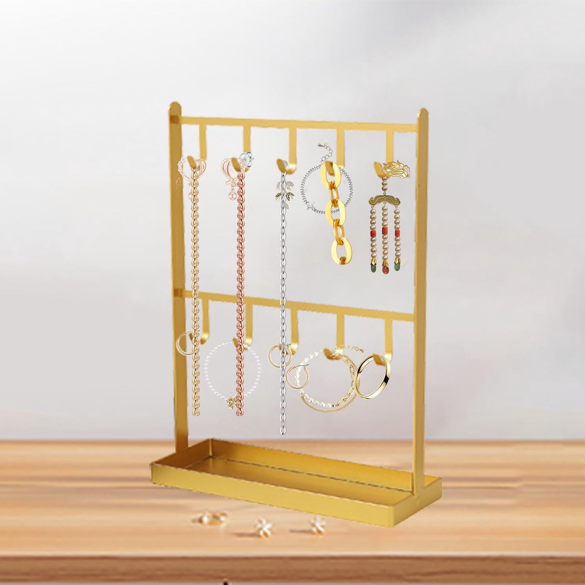 Dailygoods- Sieradendisplay Gouden Opbergrek - Sieradenhouder - Oorbellenrek - Armbandhouder - IJzeren Rek - Duurzaam en Stijlvol - Sieradenrek