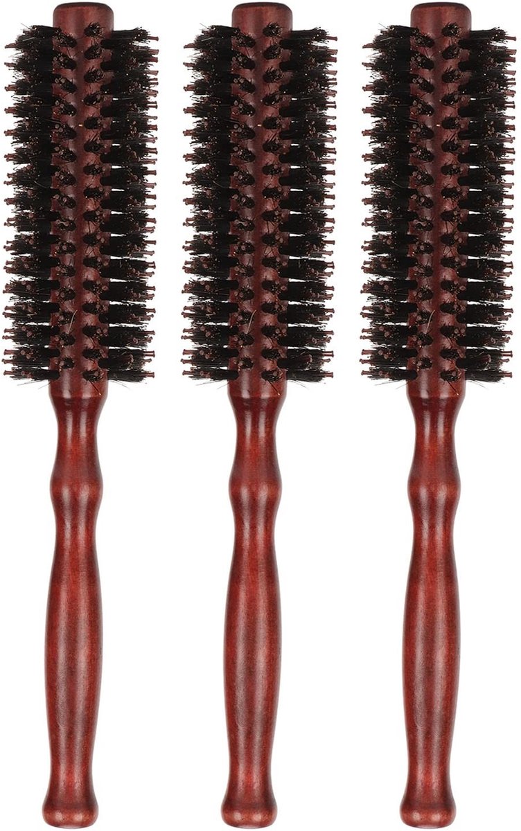Dailygoods- Haarborstel Ronde - 3 Stuks - Varkenshaar/Nylon - Hittebestendig - Antistatisch - Geschikt voor Salongebruik - Stylingborstel