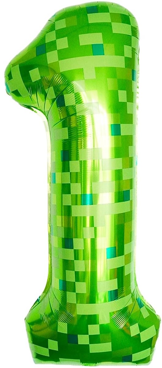 Dailygoods- Cijfers Ballon 1e Verjaardag - Verjaardag Ballonnen - Cijfer Ballon 1 - Veiligheidswaarschuwing - Pixelmotief - Feestdecoratie - Verjaardagsballon