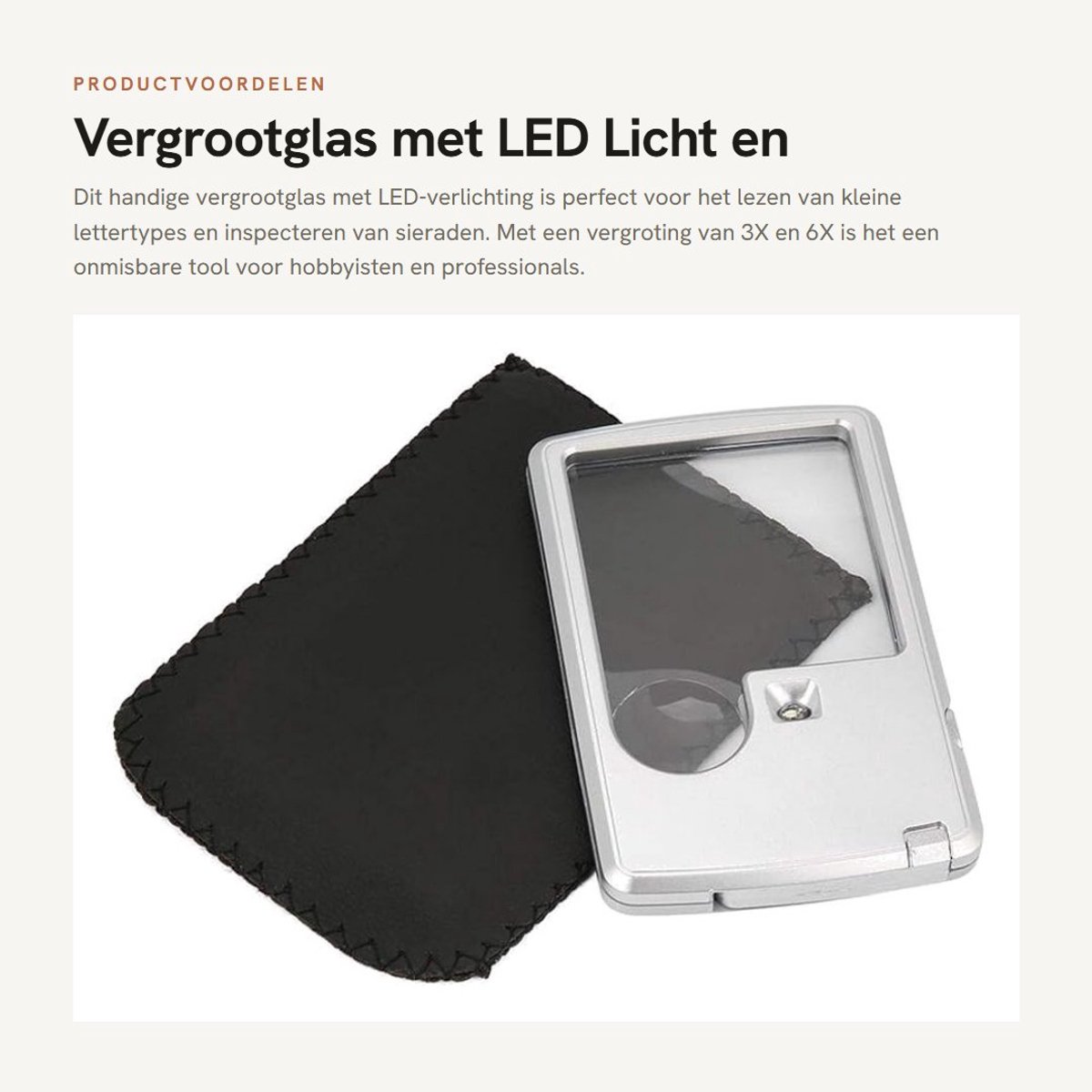 Dailygoods - Vergrootglas met LED Licht en Lederen Tas