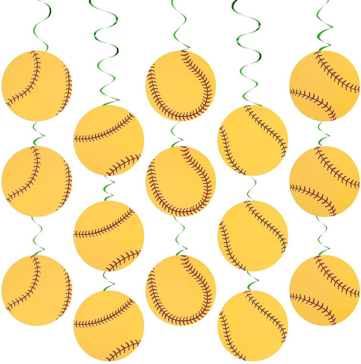 Dailygoods- Softbalfeestdecoraties 30st - Sportthema Plafondstreamers - Hangende Wervelingen - Gele Softbal Gunsten - Feestdecoratie - Papiermateriaal