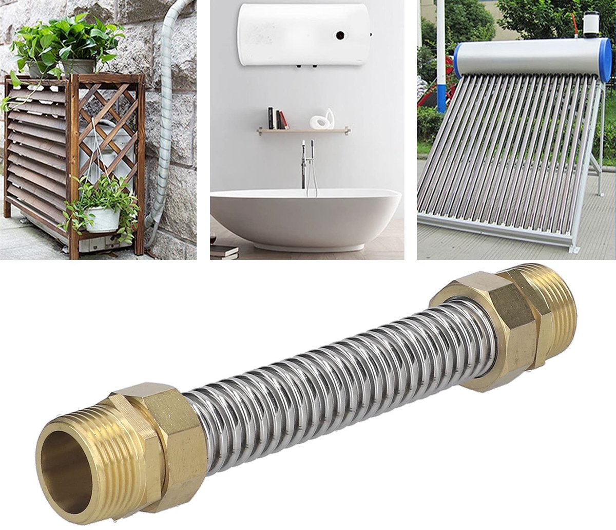 Dailygoods - Ribbelslang - Flexibele verbindingsslang - Zilver - Roestvrij staal - Geschikt voor airconditioning - 20 cm