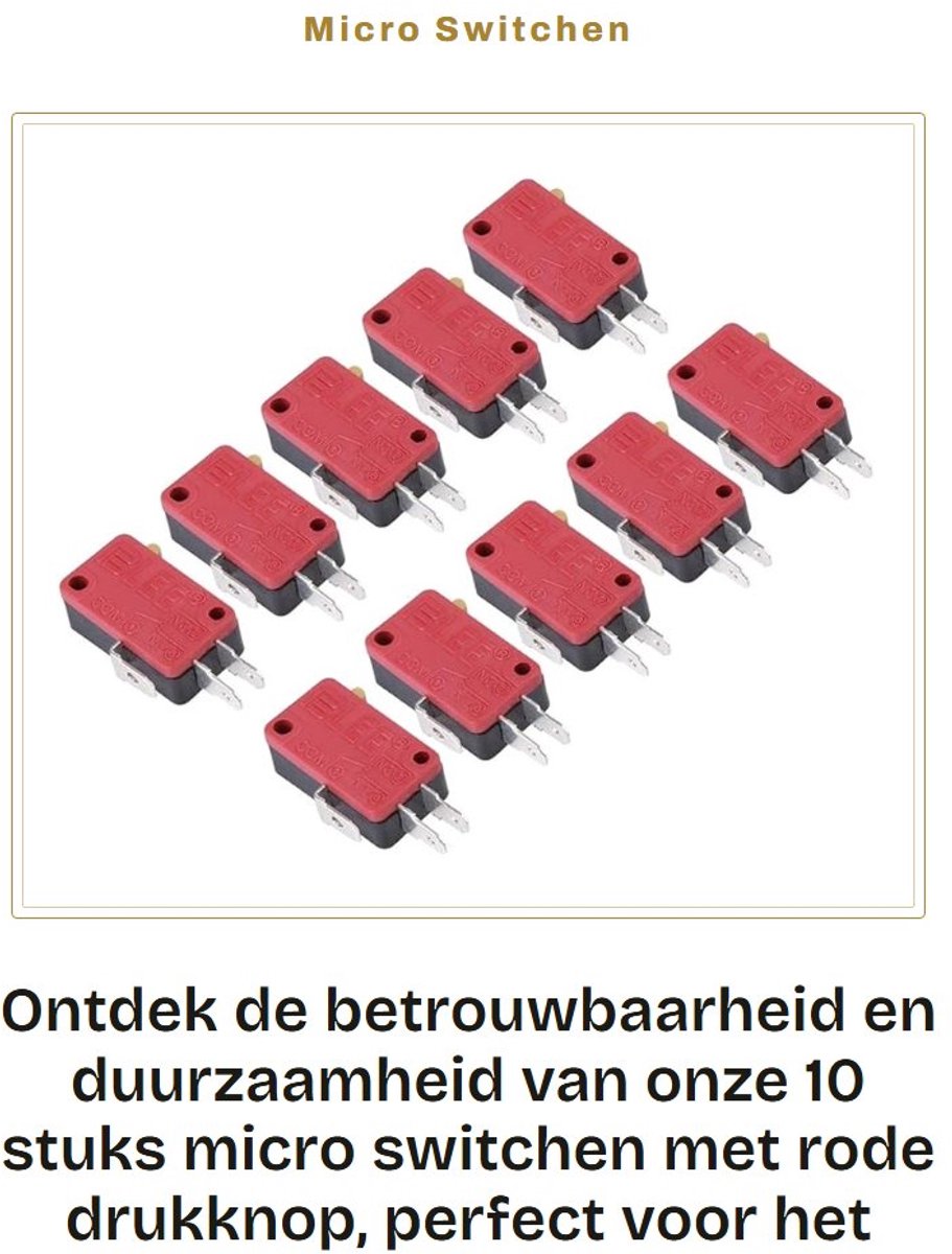 Dailygoods- Micro Switch - 10 Stuks - Hoge Sensitiviteit - Drie Pinnen - Betrouwbaar - Lange Levensduur - Compatibel met Arcade Knoppen - Drukknop