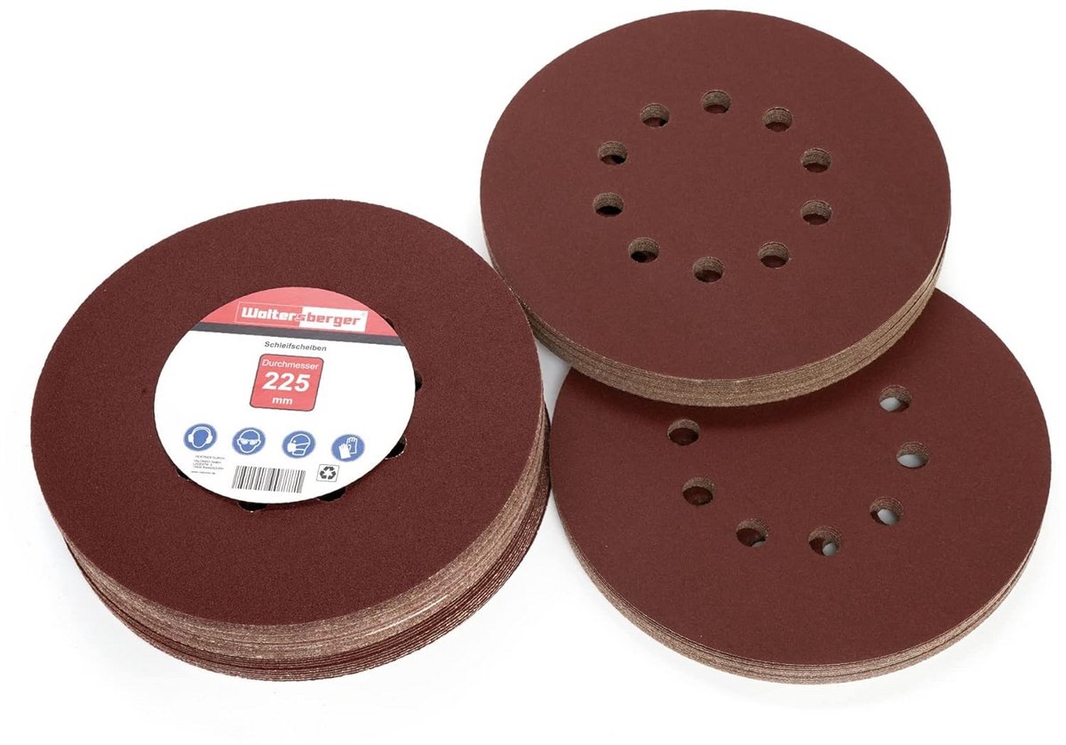 Slijpschijven Set - Schuurpapier Rond - Glad Maken Oppervlakken - 10 Gaten Ontwerp - 225 mm Diameter - Rood