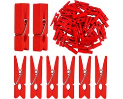 Houten fotoclips - Mini wasknijpers - Ambachten decoreren - Natuurlijk materiaal - 50 stuks - Rood