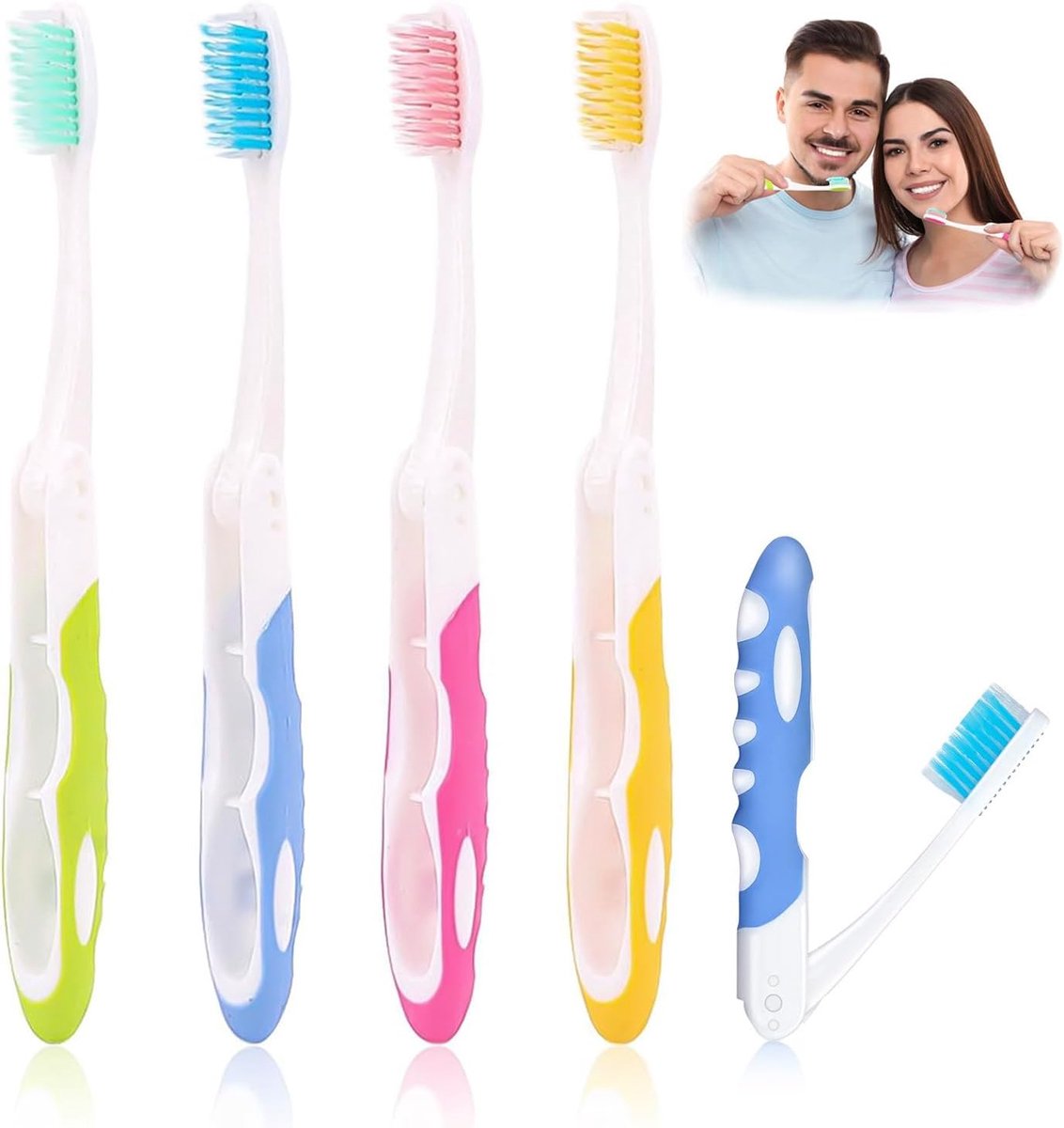 Reis Tandenborstels - Opvouwbare Borstels - Hygiëne Onderweg - Inklapbaar Design - 4 Stuks - Meerdere Kleuren