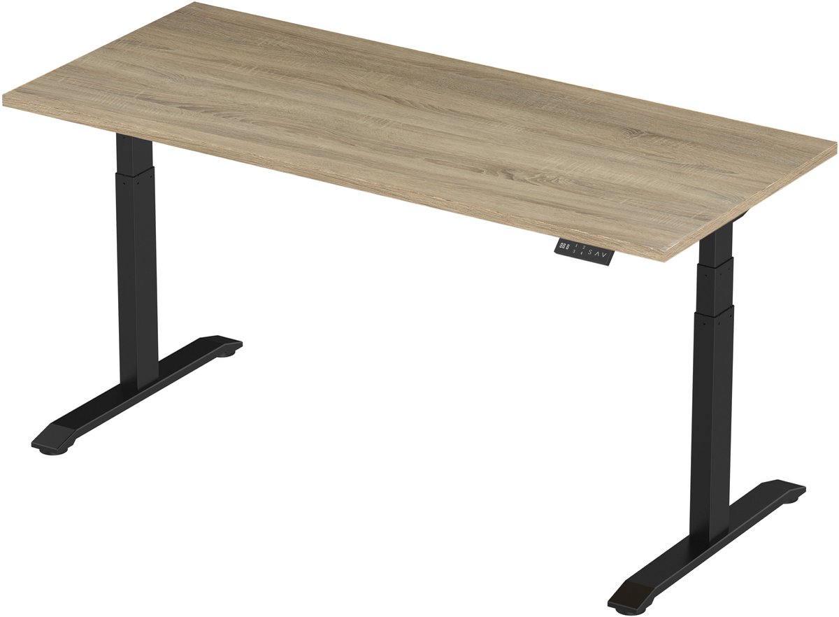Zit-sta bureau elektrisch verstelbaar - 140 x 80 cm - hoogte 65-130 cm - NPR 1813 & NEN-EN 527 - zwart onderstel / grijs eiken blad
