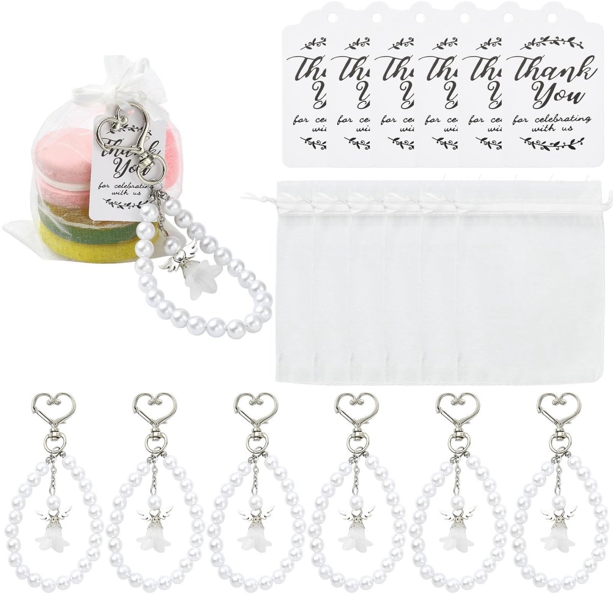 Dailygoods- Sleutelhangers Set 10 Stuks - Engel Geluksbrenger - Organza Zakjes - Papieren Labels - Lichtmetalen Hangers - Duurzaam Ontwerp