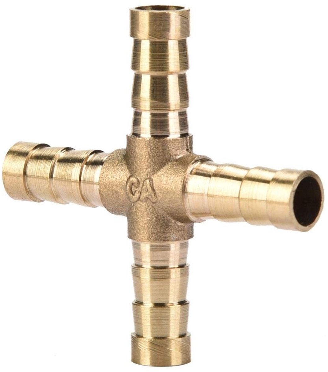 Dailygoods- Slangconnector 5 Stuks - Messing 4-Weg - Opening 6/8/10/12mm - Voor Lucht/Water/Olie/Gas - Schokbestendig - Lange Levensduur - Slangverbinder