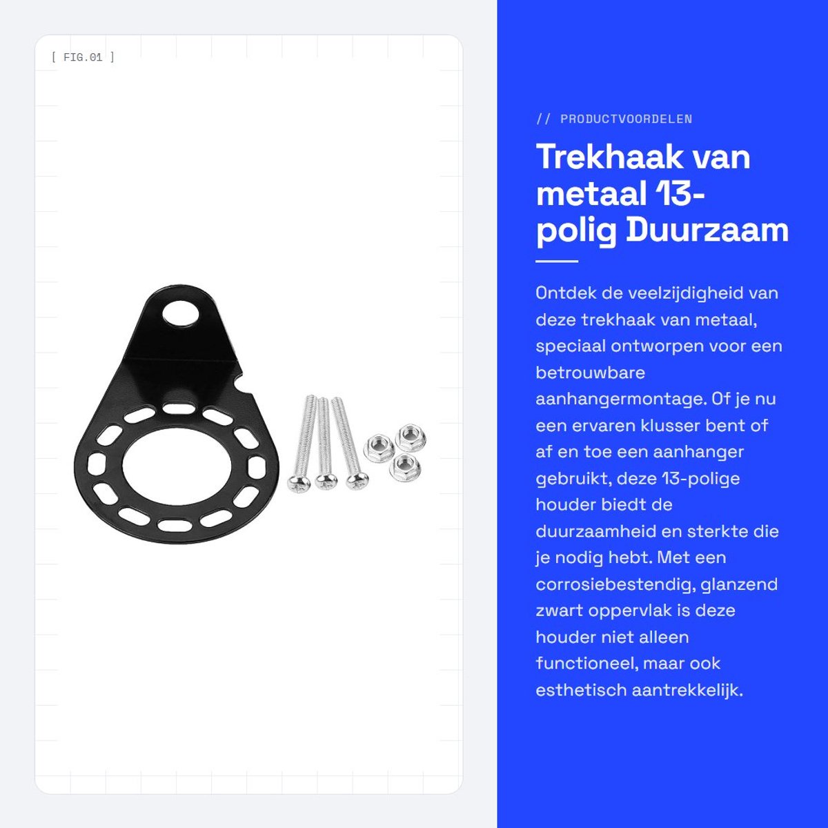 Dailygoods- Trekhaak Houder 13-polig - Aanhangerstekkerhouder - Roestvrij Staal - Duurzaam - Corrosiebestendig - Glanzend Zwart Oppervlak - Aanhanger