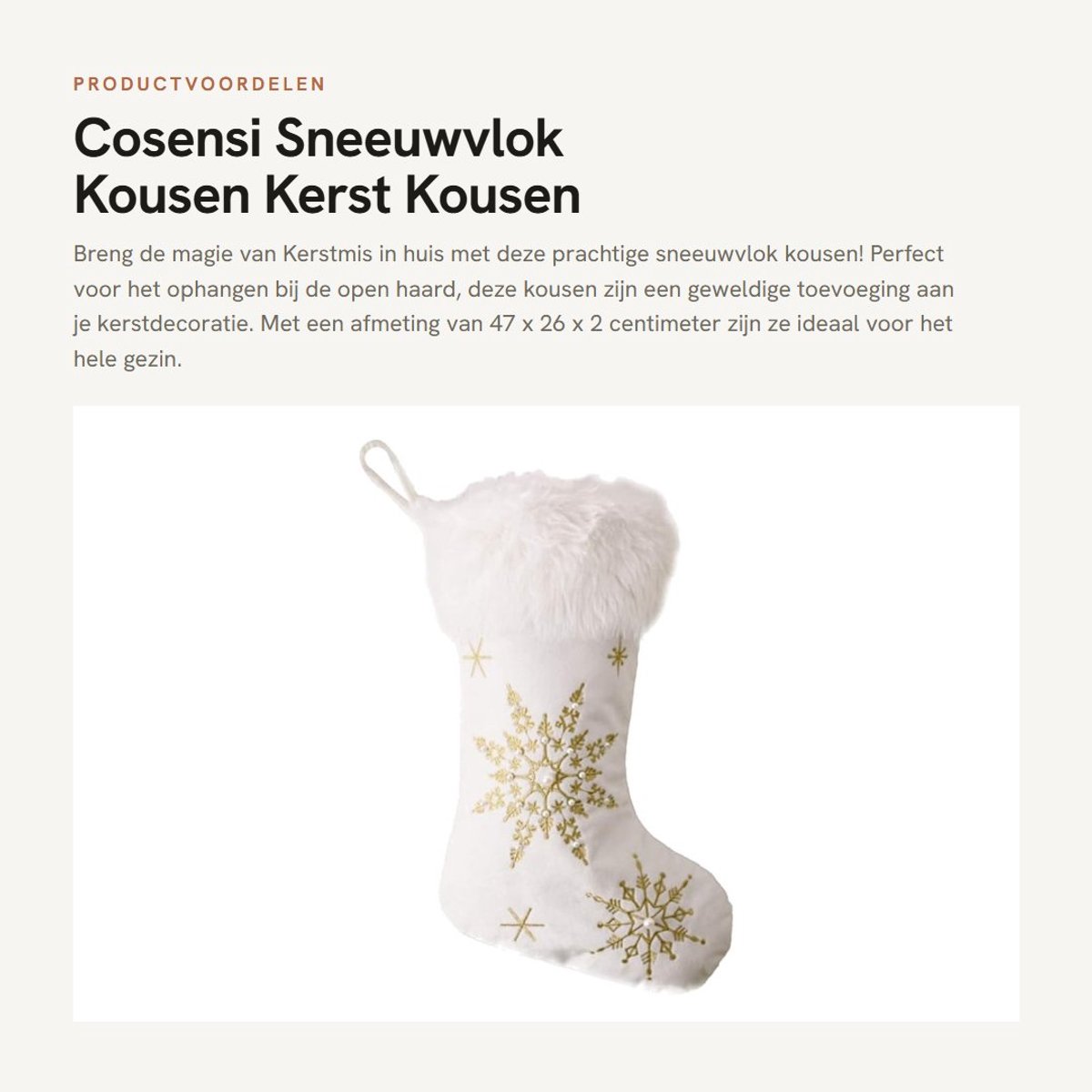 Dailygoods- Kerstkous Gouden - Sneeuwvlok Kous - Kerstdecoratie - Open Haard Kous - Opknoping Kous - Grote Kousen - Sokken