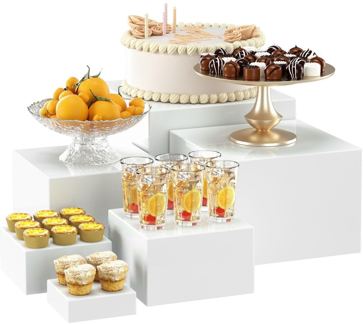 Dailygoods- Buffetverhogers 6 Stuks - Witte Acryl Displaybox - Voedsel Display Riser Stands - Holle Bodems - Desserttafeldisplayset - Voor Bruiloften/Feesten - Voedselstandaard