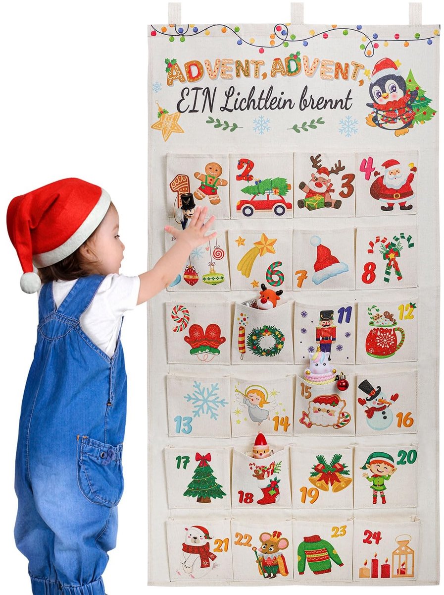 Dailygoods- Adventskalender 2024 - Vilten Wandtapijt - 24 Vakken - Herbruikbaar - Duurzaam - Decoratie voor Kerstmis - Kerstkalender