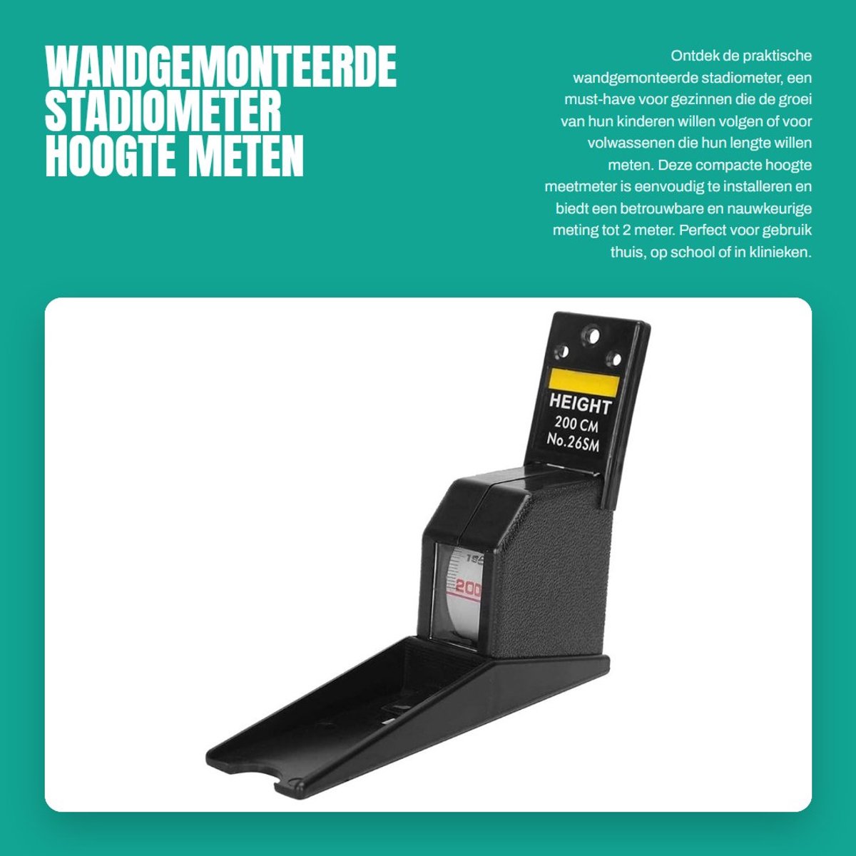 Dailygoods- Stadiometer 2 meter - Hoogtemeter met intrekbaar meetlint - Wandgemonteerd - Geschikt voor kinderen/volwassenen - Nauwkeurig en duurzaam - Ideaal voor thuisgebruik