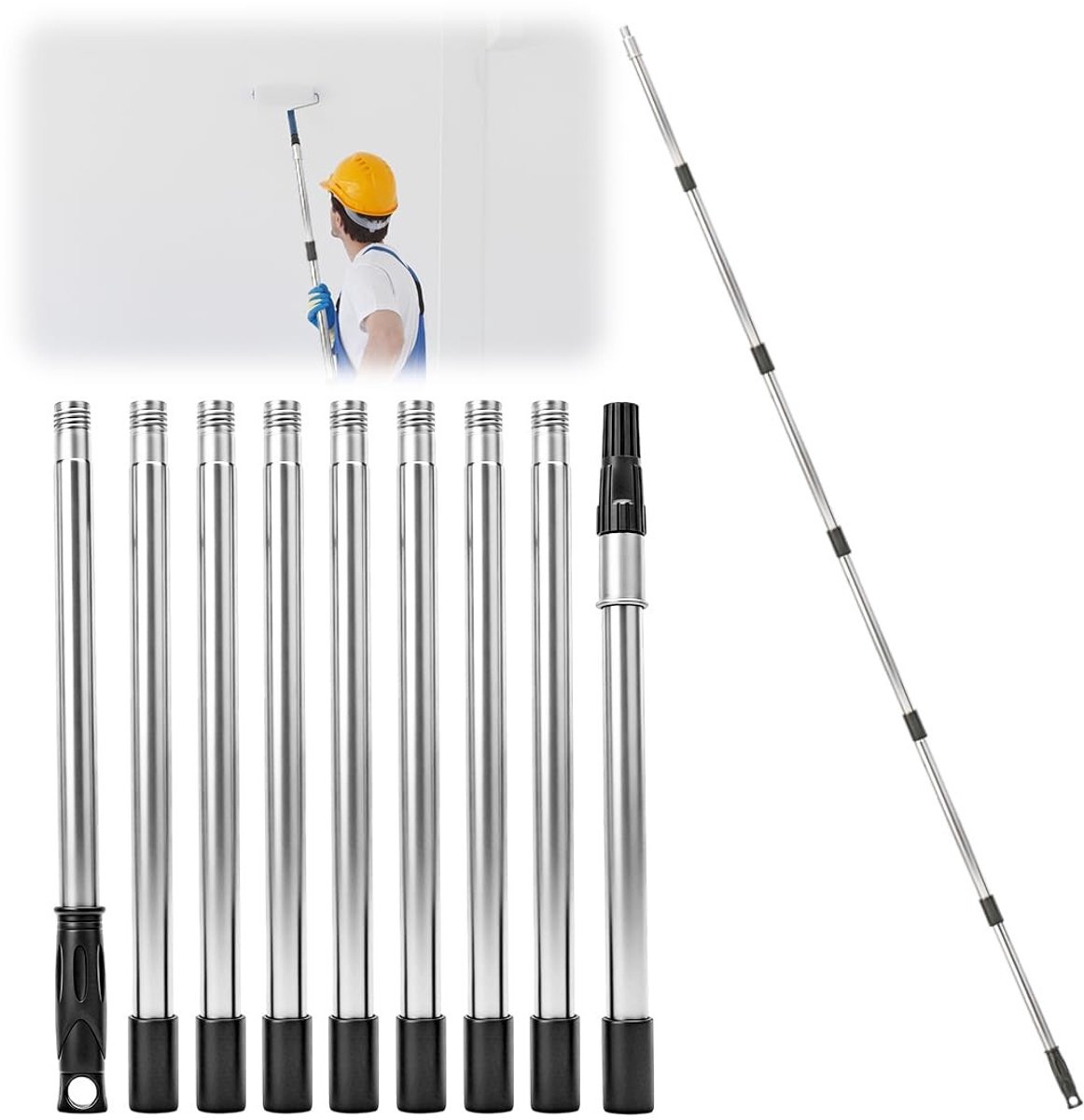 Dailygoods - Telescoop Verlengstang 3,6 m van Aluminium voor Verfroller en Reiniging
